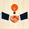 Icon representing a handshake and creative ideas.